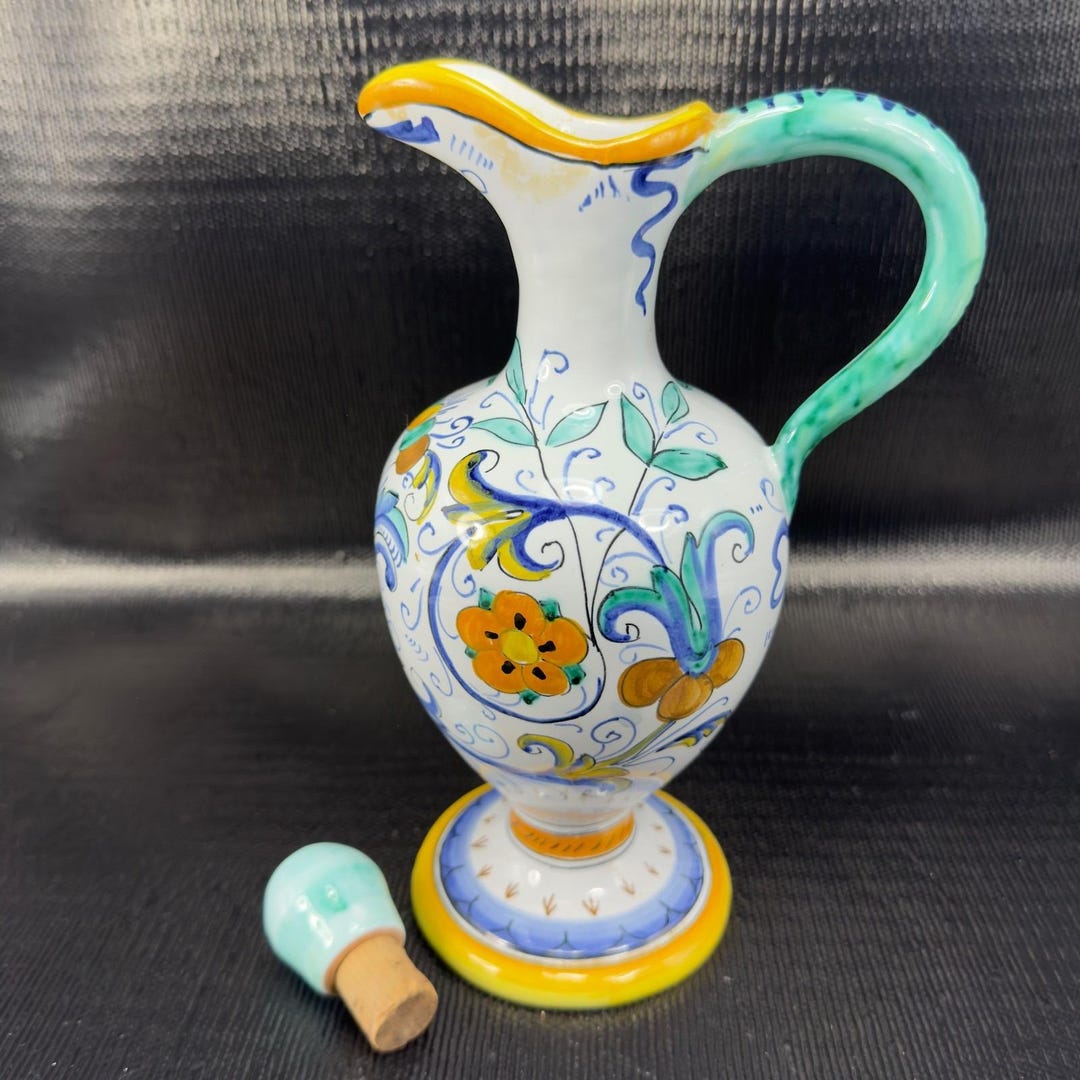 Vintage Hand Made Italian Deruta Pottery Jug Pitcher Decanter Pitcher W ...