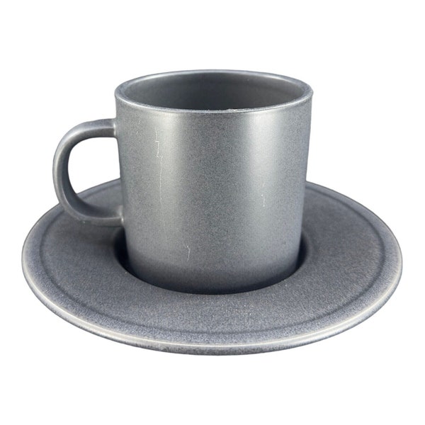 Calvin Klein Swid Powell Ceramic Gray Matte Stoneware Teacup Saucer Set 2 Japan