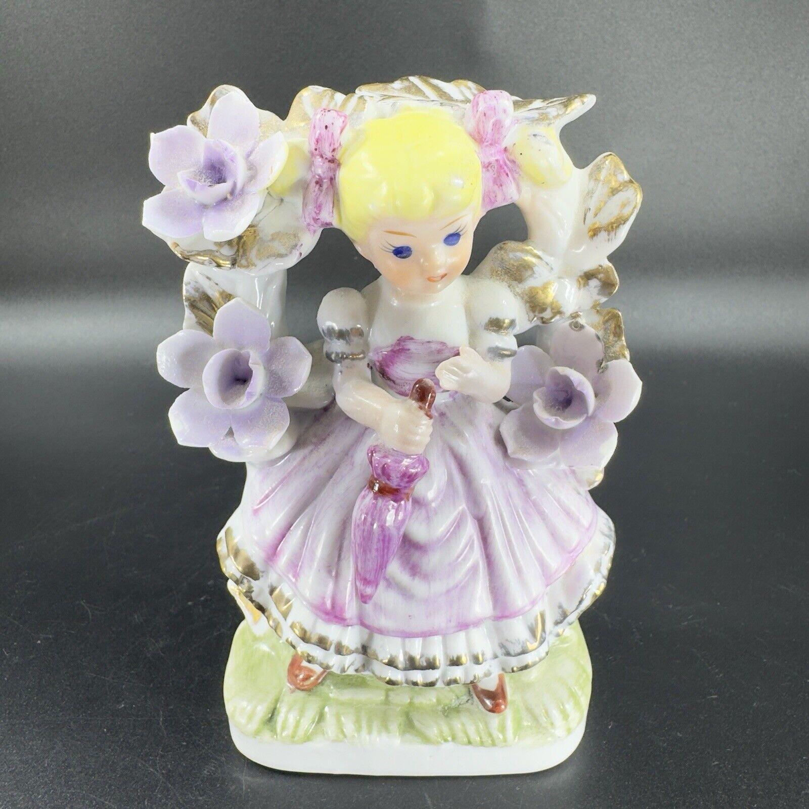 Vintage 1980s Little Girl on Flower Arch Porcelain Figurine
