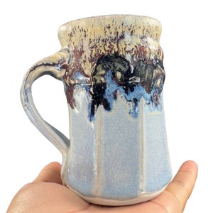 Primitive Style Hand Made Pottery Coffee Mug Cup Drip Glaze Signed By Artist VTG