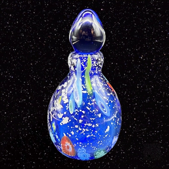 Murano Art Glass Perfume Bottle Cobalt Blue Silver Flecks