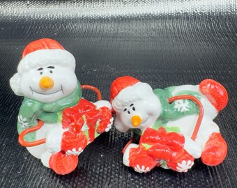 Fitz & Floyd Snowmen Christmas Figurines Ceramic Whimsical Holiday Figures Set 2