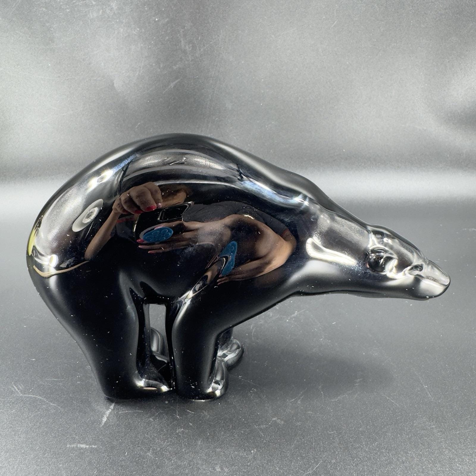 Rare Baccarat France Black Glass Crystal Bear Made by Georges