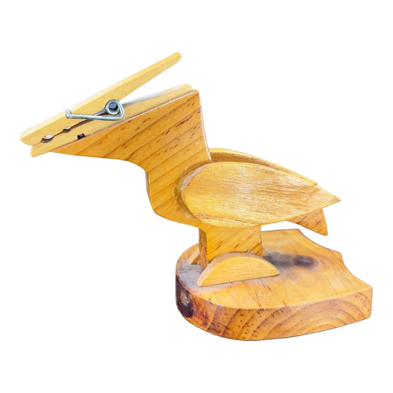Vintage Clothespin Recipe Holder Duck Bird Folk Art Wood Wooden Note
