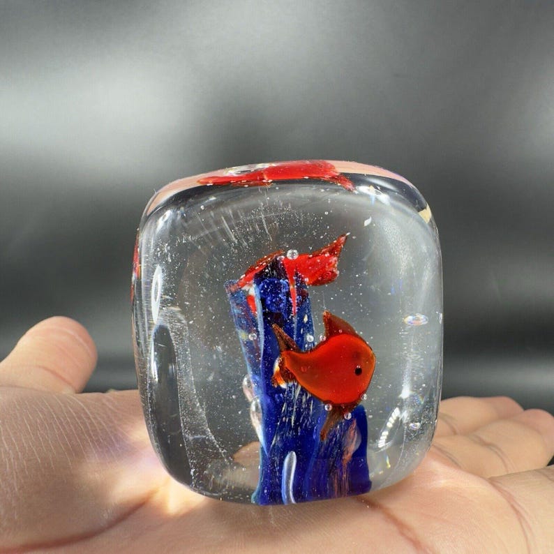 Vintage Art Glass Fish Aquarium Tank Paperweight Figurine Fish Small