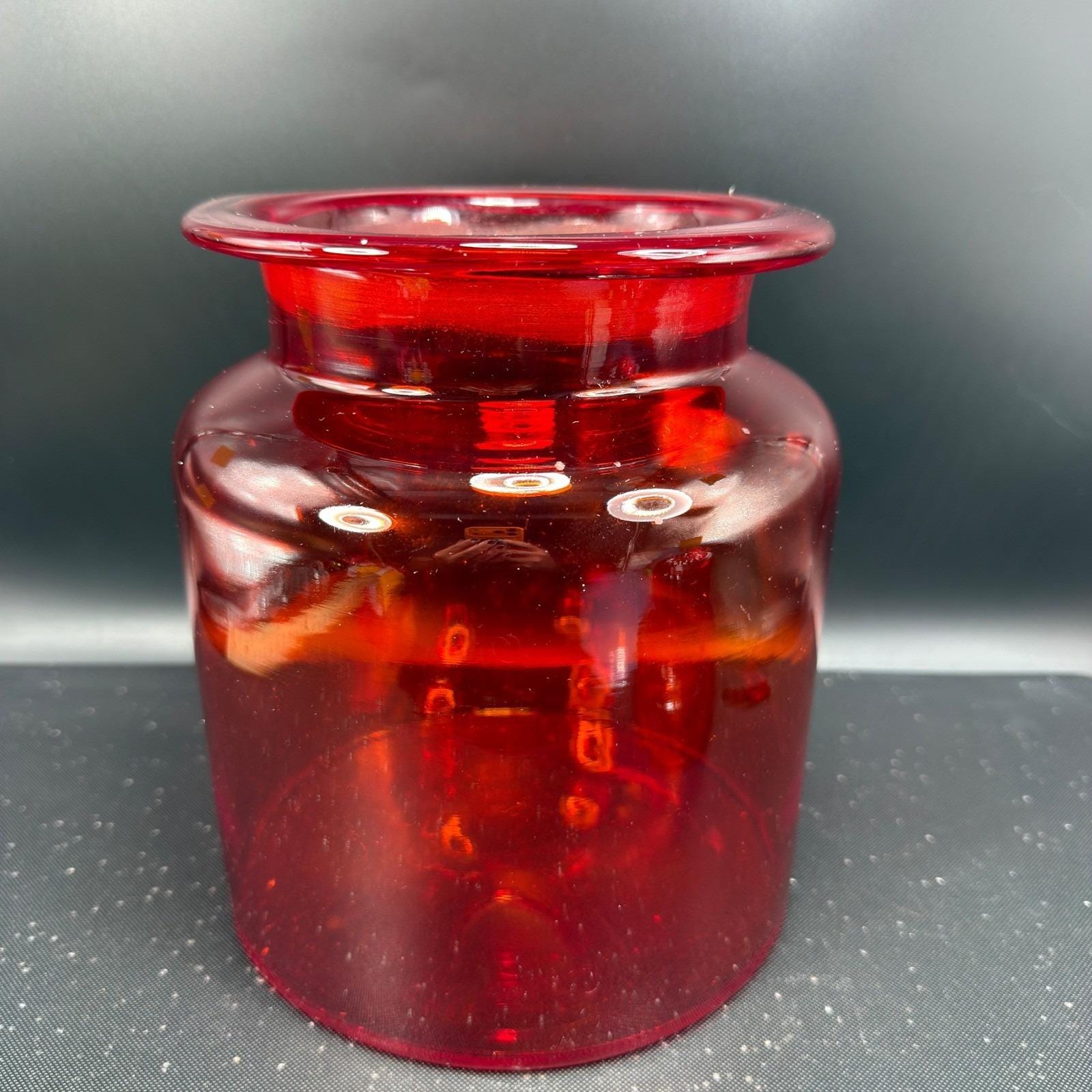 Vintage Takashi Ruby Red Glass Apothecary Jar With Lid Large