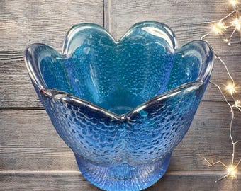 Viking Glass Charcoal Blue Pebble Texture Votive Cup Small Bowl With Sticker Vtg