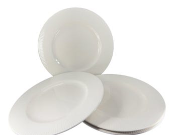 Thomson Pottery Ceramic Porcelain White Glazed Stoneware Plate Dish 4 Set 10.5”W