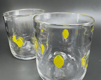 Anthropologie Icon Juice Glass Lemon Beaded Handblown 17 oz Glasses Cups Set 2