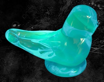 Ron Ray Blue Bird Of Happiness Glass Bird Manganese 365nm Green UV Glass 1995