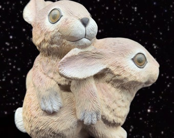 Chubby Rabbit Bunny Figurine Sitting Resin Statue Garden Yard Ornament Bunnies