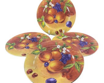 T LIMOGES Fruit Porcelain Plate Dish Casa Elite France Set 4 Colorful Fruit VTG