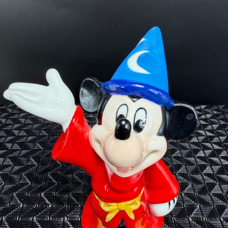 Disney Sorcerer Mickey Mouse Fantasia Ceramic Figurine Red Wizard Robe 4 Inch image 7