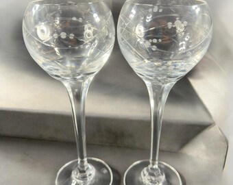 Royal Doulton PRECIOUS Pattern Clear Crystal Goblet Etched Glasses Cups Set2 VTG