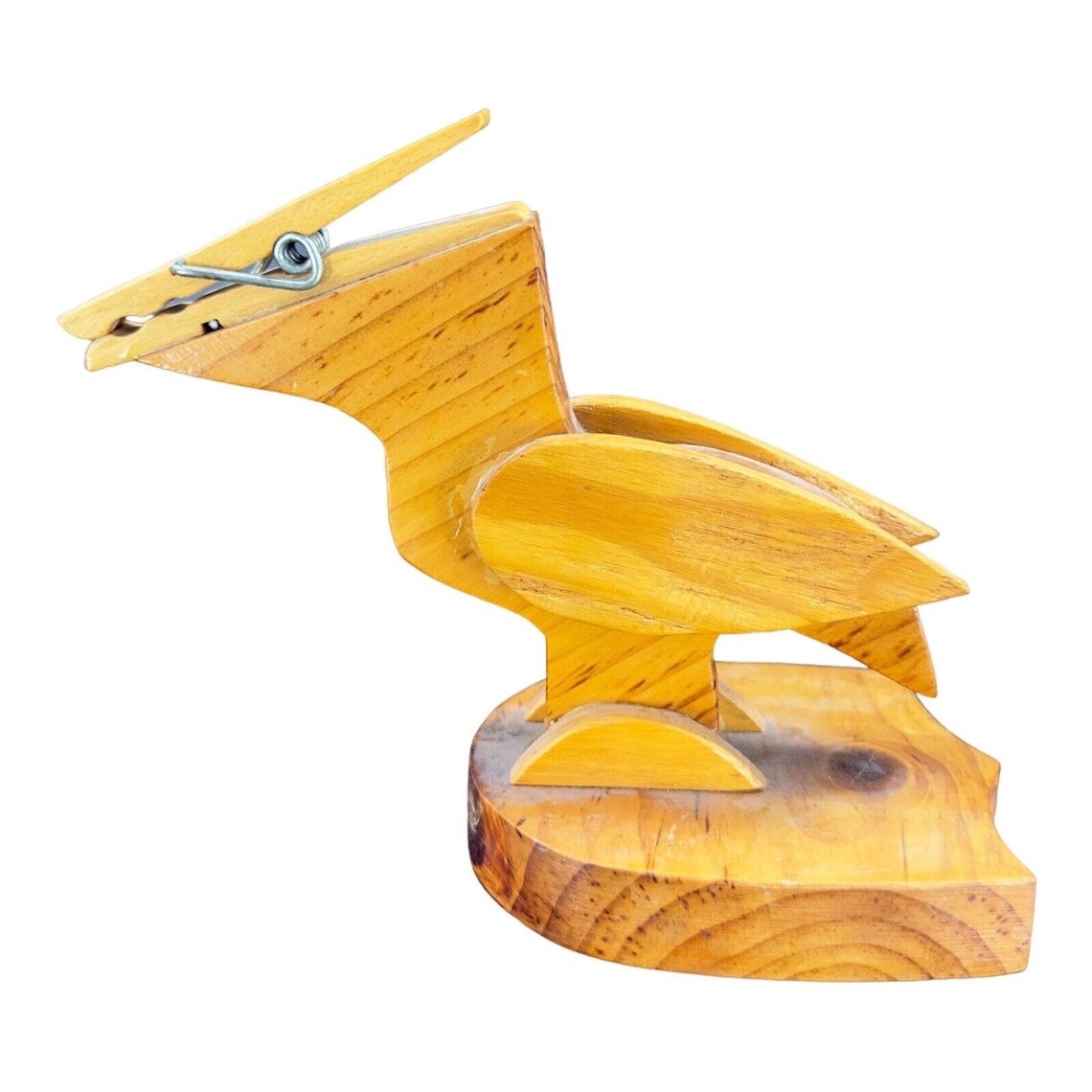 Vintage Clothespin Recipe Holder Duck Bird Folk Art Wood Wooden Note