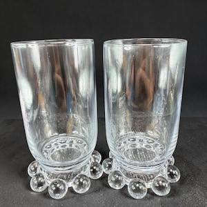 Imperial Glass Candlewick Clear Glass Bubble Foot Tumblers Set Glasses 4in Cups