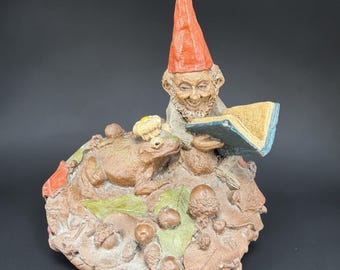 Vintage Tom Clark Gnome Henson 1987 Figurine Frog Reading Book Forest Acorns 5"