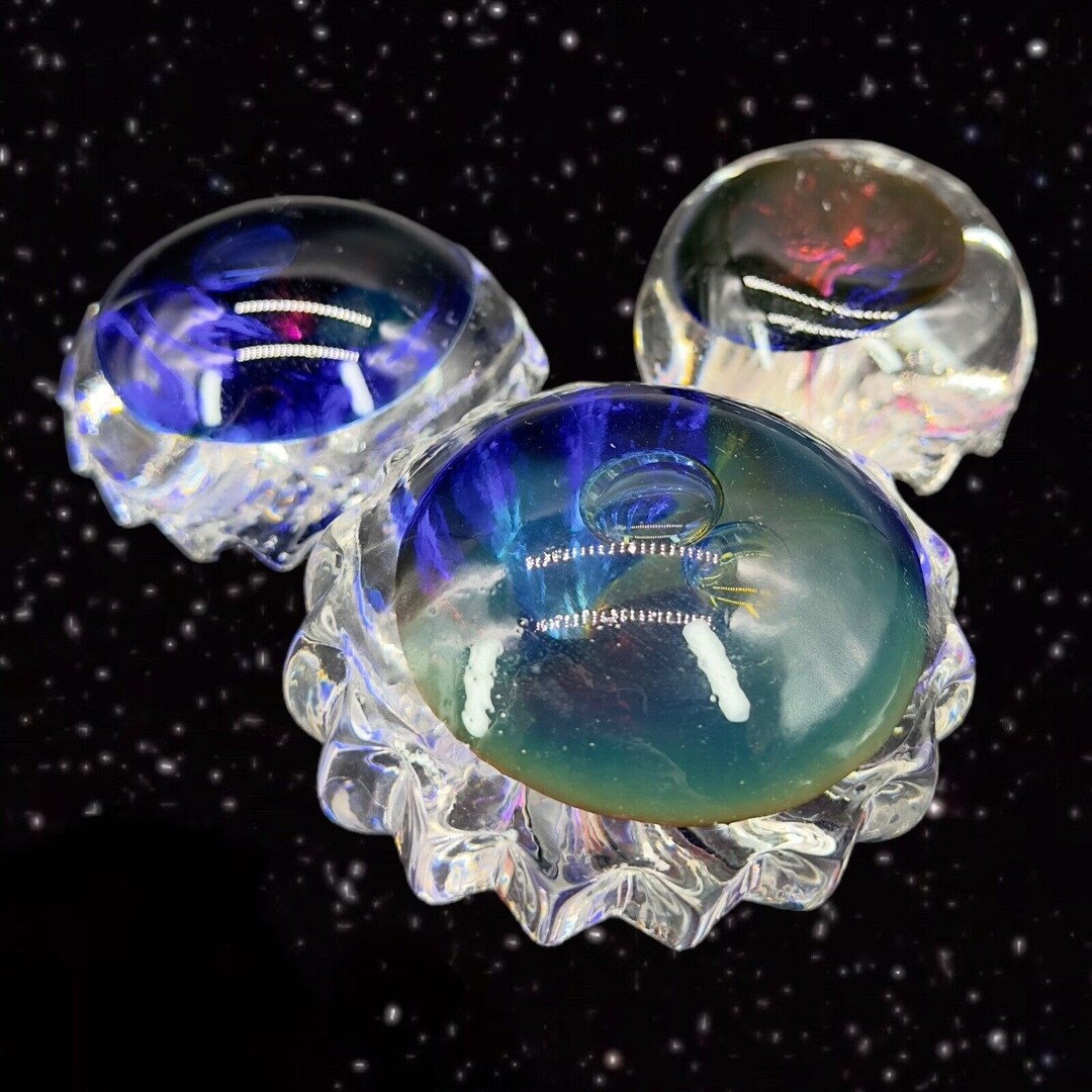 Vintage Studio Art Glass Paperweight Trio Hand Blown Glass Knobs Heavy
