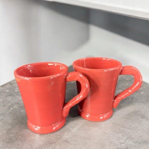 Tracy Porter Octavia Hill Ceramic Coffee Mug Cup Set 2 Red Mugs With Stickers