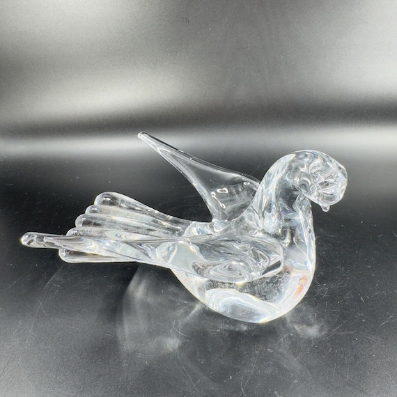 Swedish Clear Glass Bird Figurine Paperweight Manganese 365nm