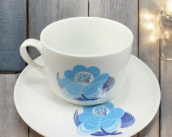 Richard Ginori Antico Blue Flower Gran Fuoco Teacup Saucer Set Made In Italy VTG