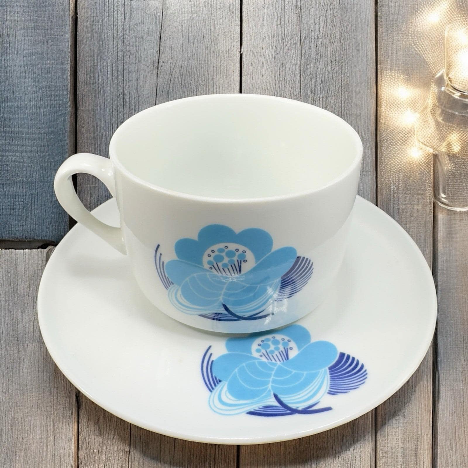 Richard Ginori Antico Blue Flower Gran Fuoco Teacup Saucer Set