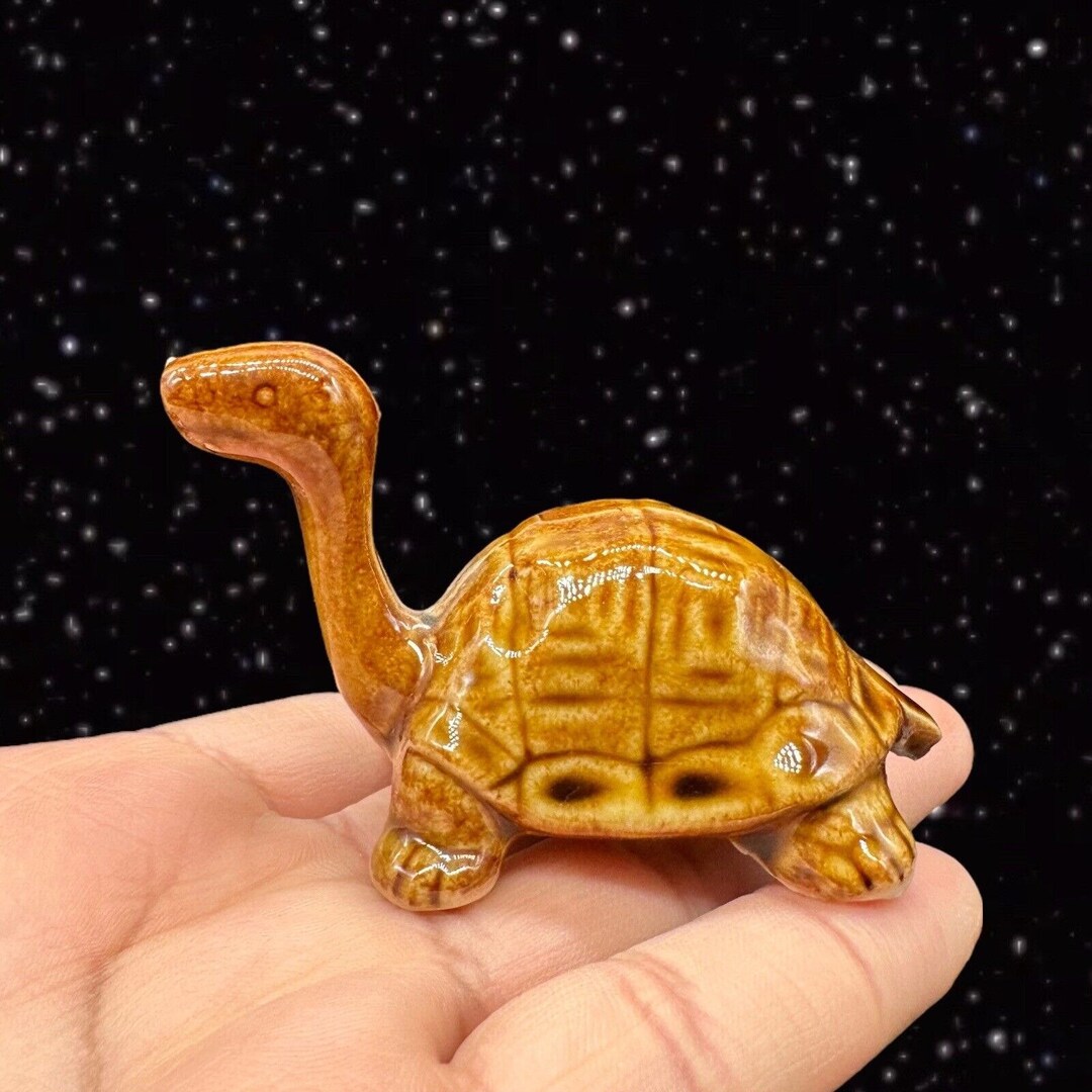 Vintage Japanese Ceramic Turtle Figurine Brown Glaze Figure Japan
