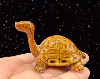Vintage Japanese Ceramic Turtle Figurine Brown Glaze Figure Japan