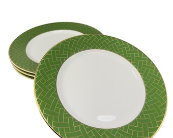 Williams Sonoma Garden Lattice Green Rim 8inch Plate Dish Set4 New In Box Dishes
