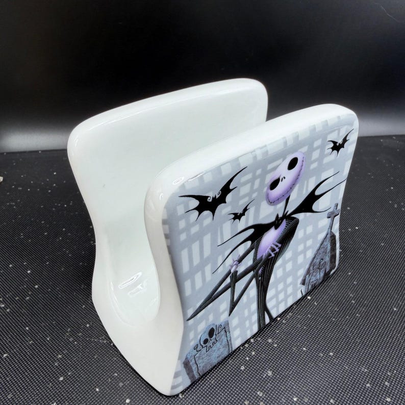 Disney Nightmare Before Christmas Jack & Sally Ceramic Napkin Holder Graveyard image 7