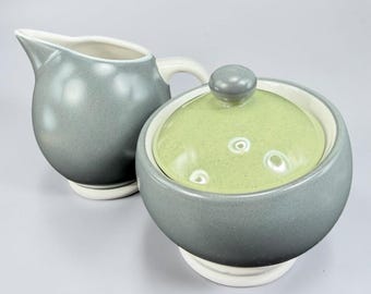 Pfaltzgraff Cream and Sugar Gray Sage Green Sphere Sugar And Creamer Pitcher Set