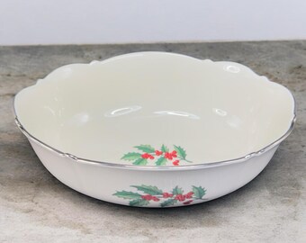 1970s Pickard China Holly Oval Dish Bowl Large Holly Berry Christmas Pattern USA