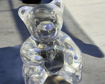 Vintage Jonal Clear Crystal Glass Teddy Bear Figurine Paperweight Germany VTG