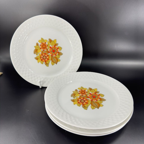 SCHIRNDING BAVARIA花器花瓶・器（新品未使用） Schirnding Bavaria Porcelain Dish Plate Set 4 With Red Orange