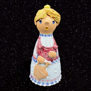 Austrian Folk Art Pottery Woman Bell Hand Painted Marked Pottery 6&quot;Tall 2.5&quot;W