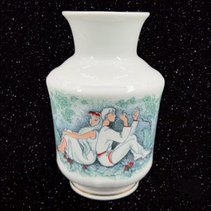 Vintage Painted Porcelain Vase With People Playing Music Marked Ceramic 5.75&quot;T