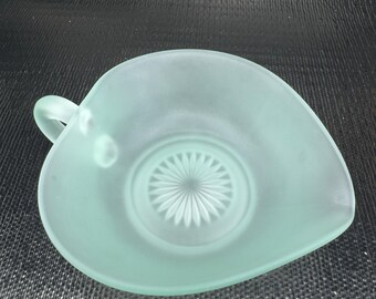 Vintage Indiana Glass Light Green Frosted Satin Finish Glass Dish Bowl W Handle