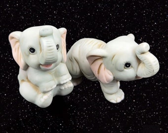 Vintage Homco Ceramic Baby Elephant Sitting Up Figurine Retired Whimsical Set 2