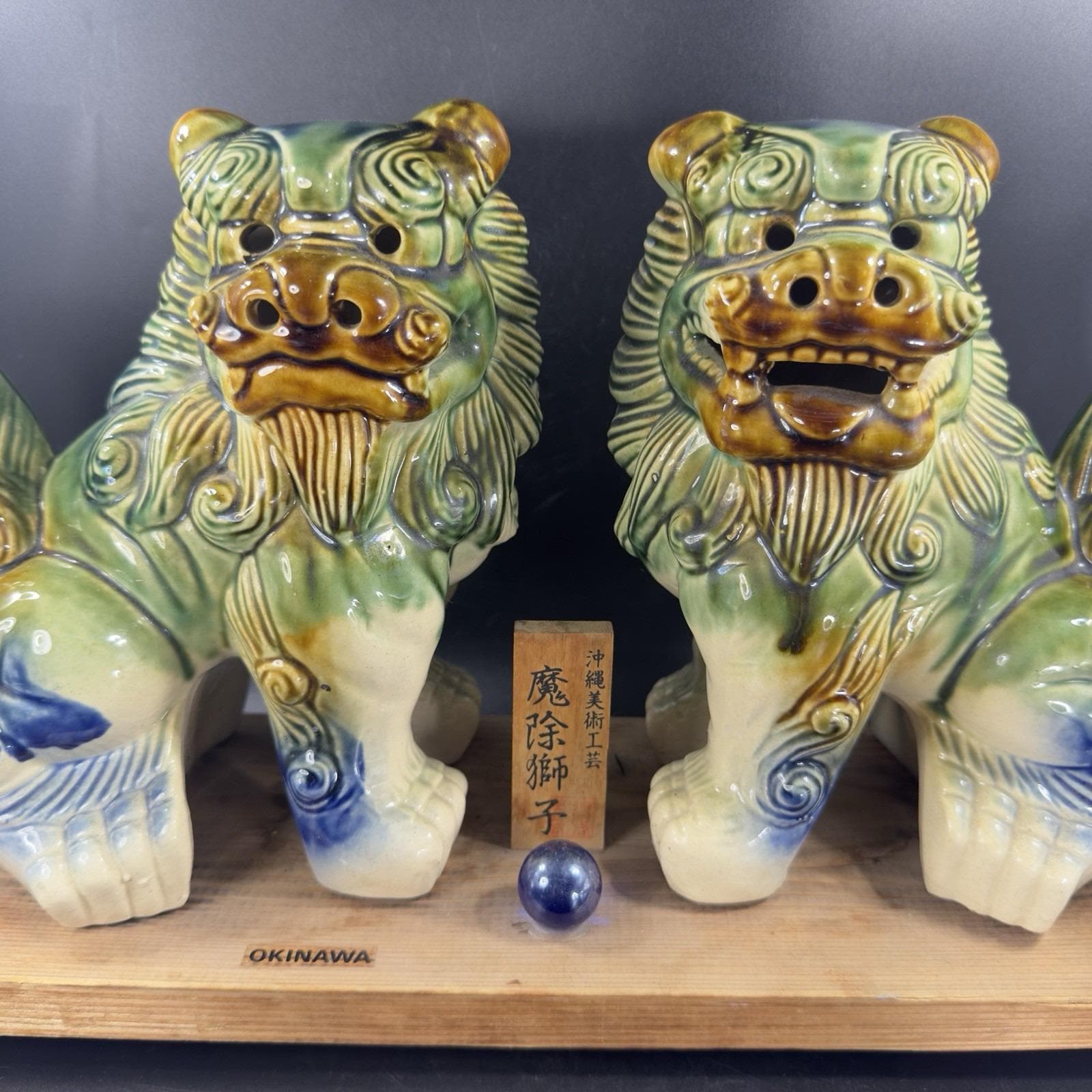 Okinawa Foo Dog Shisa Lion Dog Figurines Pair Japan Ceramic
