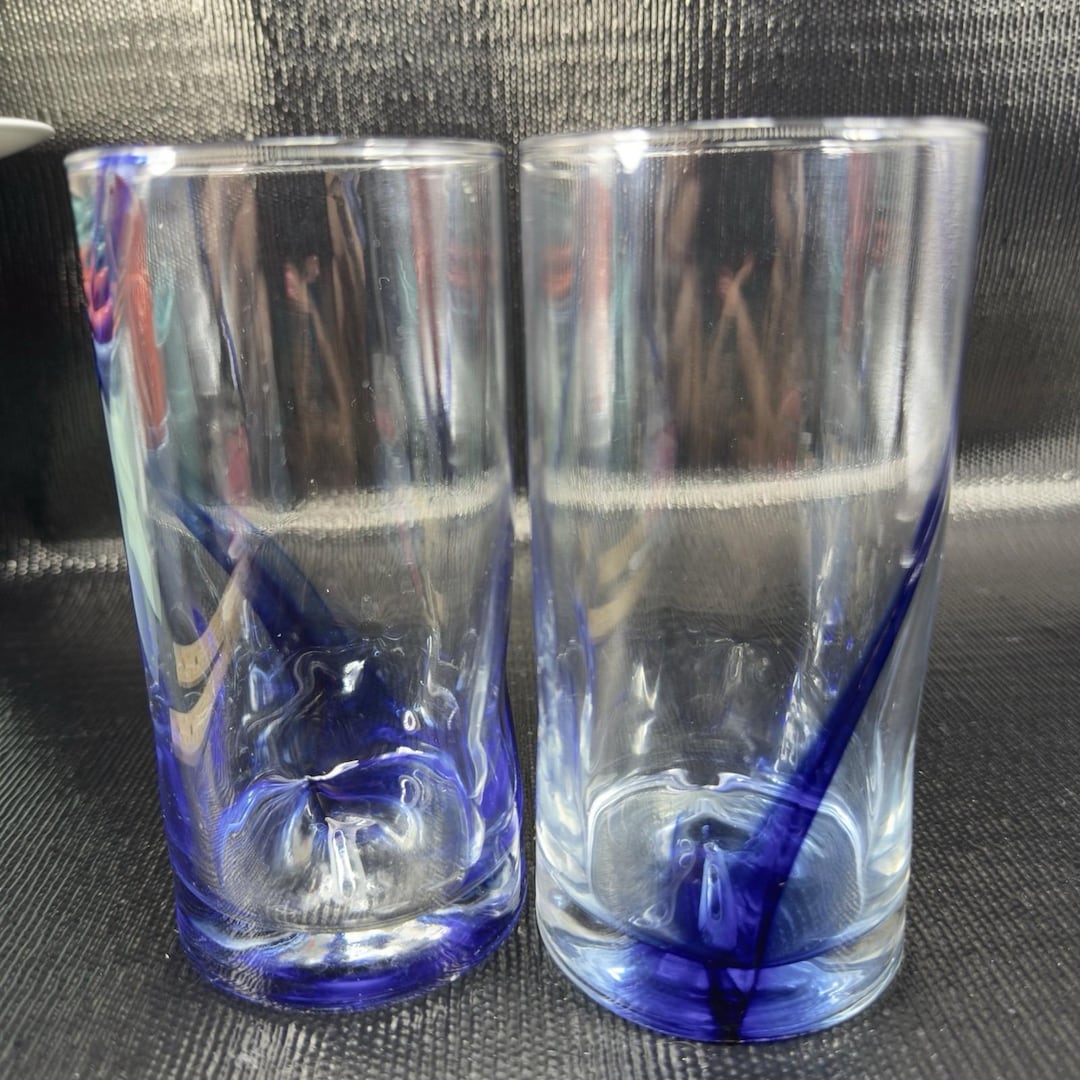 Libbey Blue Ribbon Impressions Tumbler Glasses Cups Set 2 Barware Cups ...