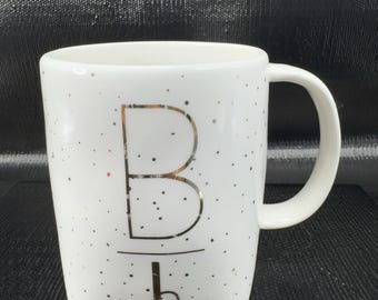 Anthropologie B Monogram Coffee Mug Cup Metallic Gold Letter Ceramic Mug Cup