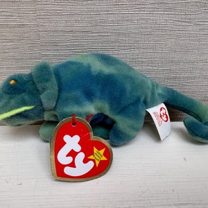 Iggy The Iguana Teenie Beanie Babies  Soft Toy Plush Beanie 1993 with Tag 6&quot;