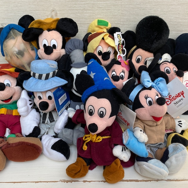 Disney Mickey and Minnie Mouse Vintage Soft Toys / Beanies  Some With Tags 1990s Onwards  8"  Various Characters Sold Seperately