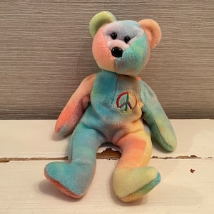 Ty Beanie Baby Peace the Bear Beanie Soft Toy Plush Collectable 1996 Retired