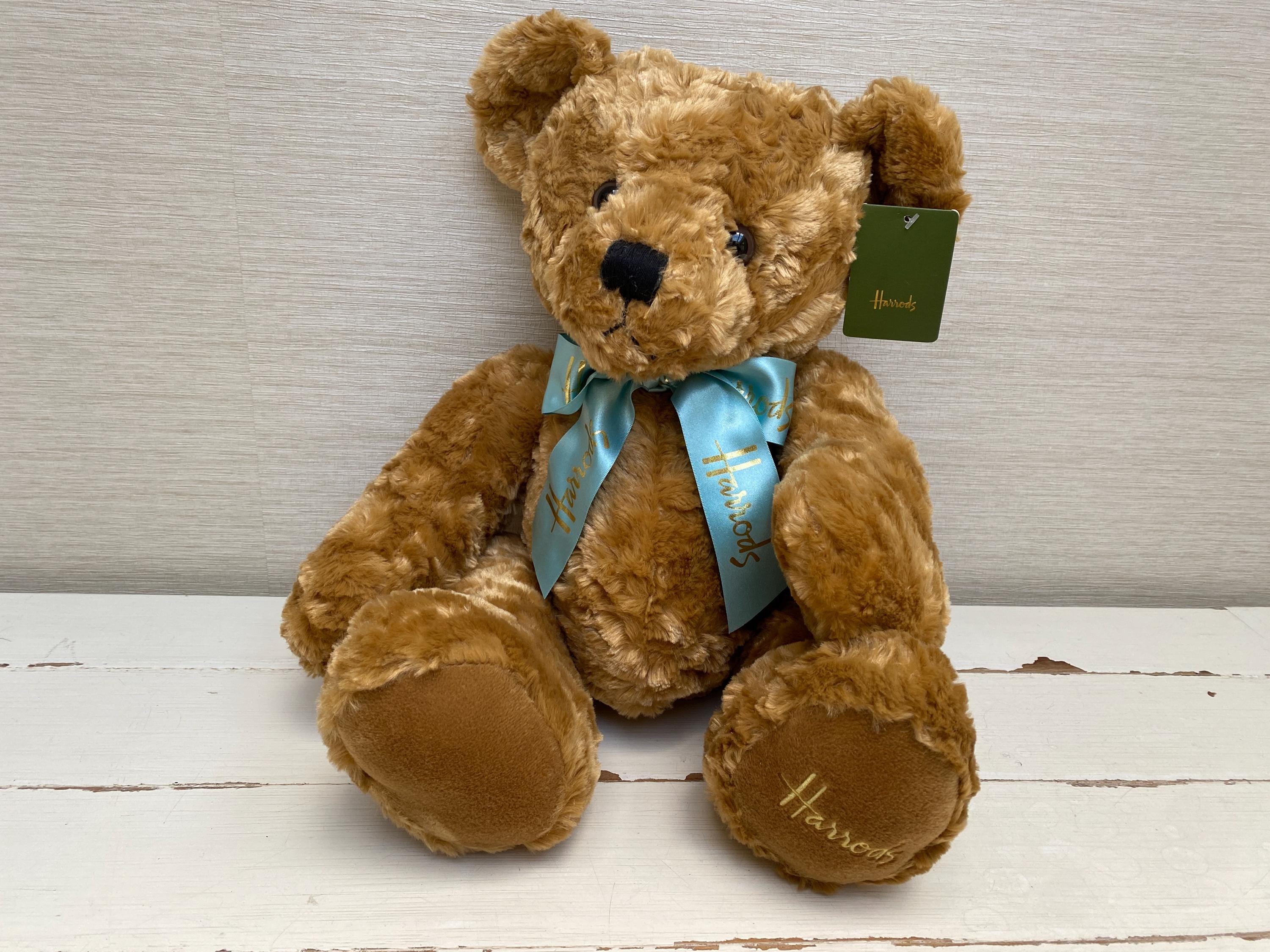 Vintage Harrods Teddy Bear Plush Embroidered Flowers Jean