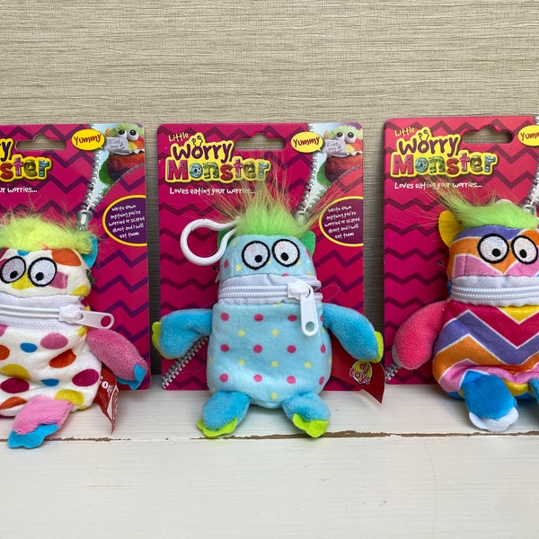 Little Worry Monsters Keyring Bagclip Plush Soft Toy - Choice of Three Designs - Loves Eating Your Worries - New