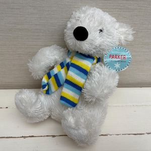 WHSmiths Parker The Polar Bear White Teddy Bear With Scarf Soft Toy Plush 12&quot; with Tag