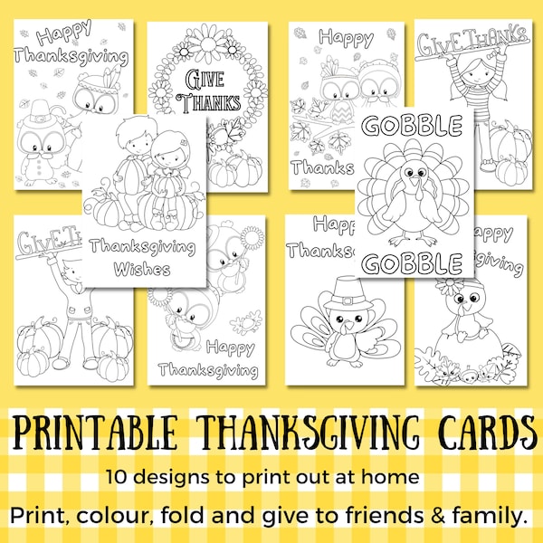 Thanksgiving Printable Cards. DIY Thanksgiving Craft for kids. Fun Thanksgiving activity for family. Thanksgiving Printable to print colour