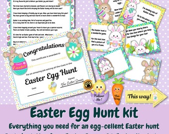 Easter Egg Hunt Bumper Kit. Includes Easter Egg Hunt clues, Letter from the Easter Bunny, Certificate and Easter Hunt Signs