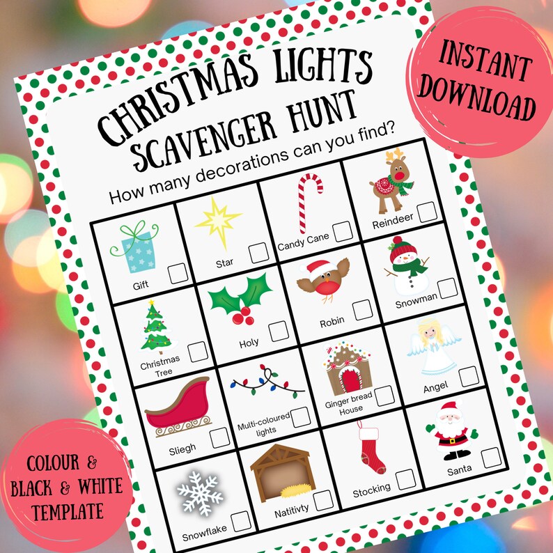 Printable Christmas Scavenger Hunt Kids Christmas Activity Christmas
